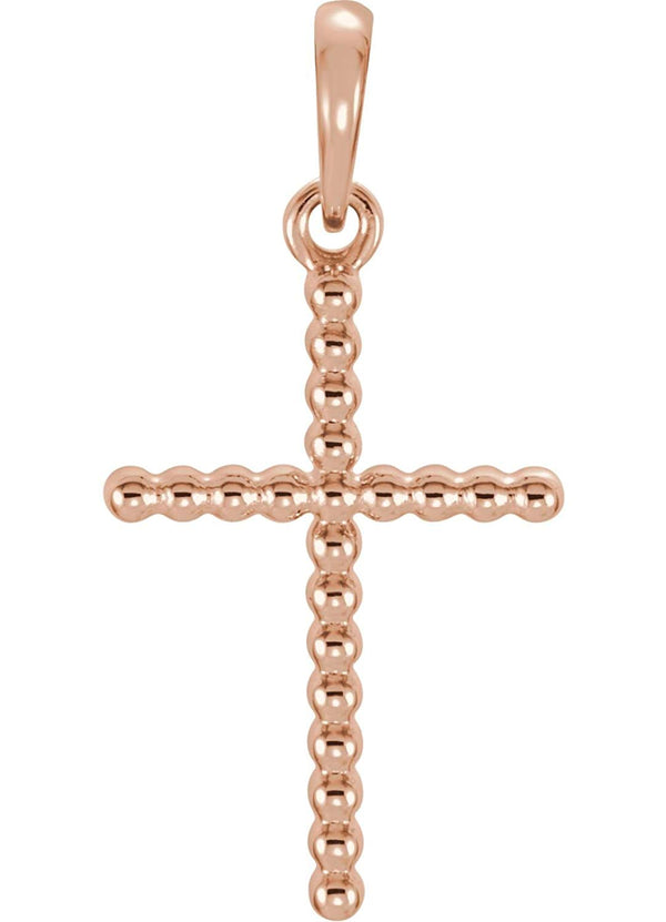 Beaded Cross 14k Rose Gold Pendant (25.4X17.2 MM)