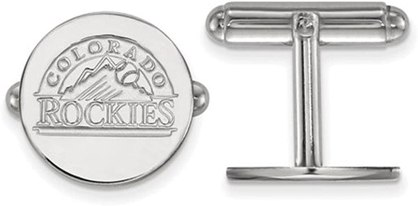 Rhodium-Plated Sterling Silver Colorado Rockies Round Cuff Links, 15MM