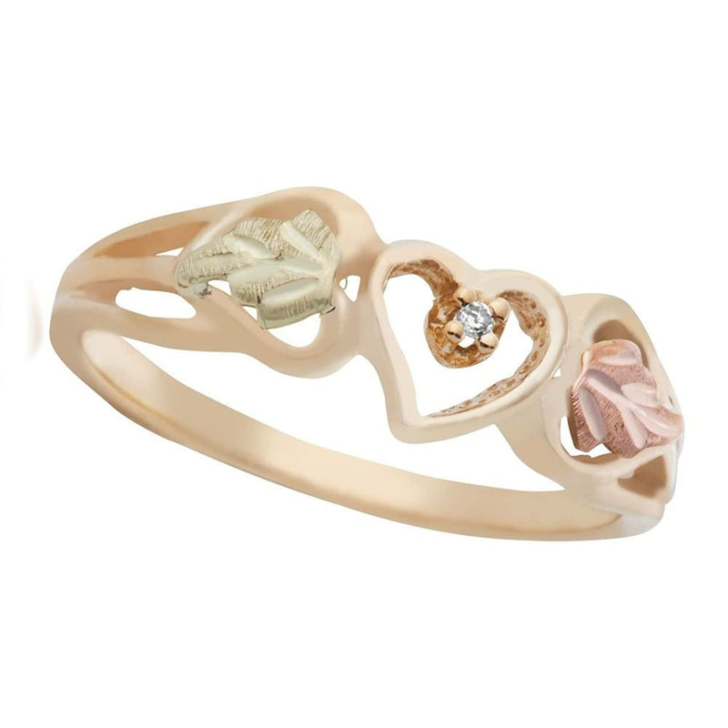 Ave 369 Diamond Heart Ring, 10k Yellow Gold, 12k Green and Rose Gold Black Hills Gold Motif (.01 Ct)