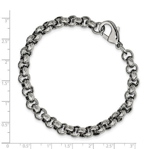 Men's Polished Stainless Steel 7mm Textured Rolo Link Bracelet, 8.25"