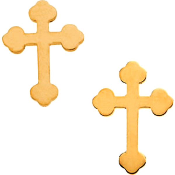 Girl's Cathedral Cross Stud Earrings, 14k Yellow Gold (11x8MM)