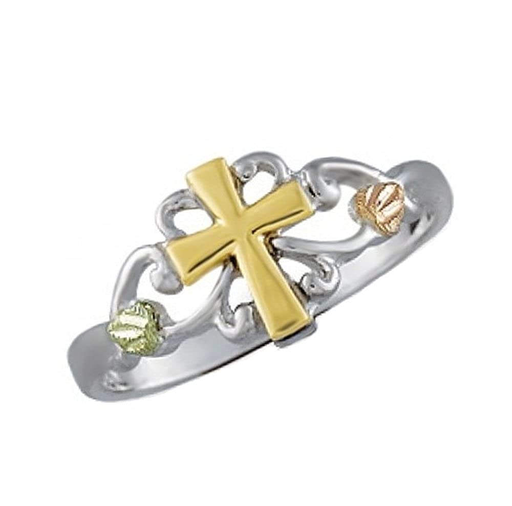 Petite Cross Ring, Sterling Silver, 12k Green and Rose Gold Black Hills Gold Motif