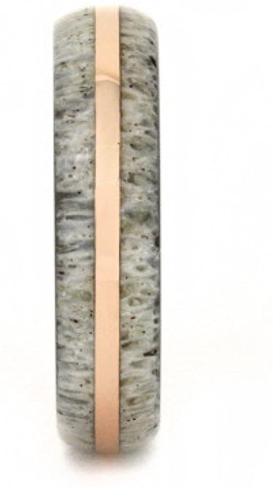 Deer Antler with 14k Rose Gold Pinstripe 5mm Comfort-Fit Titanium Wedding Band, Size 4.75