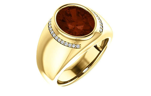 Men's Mozambique Garnet 5.35 Ct and Diamond 14k Yellow Gold Ring, Size 11
