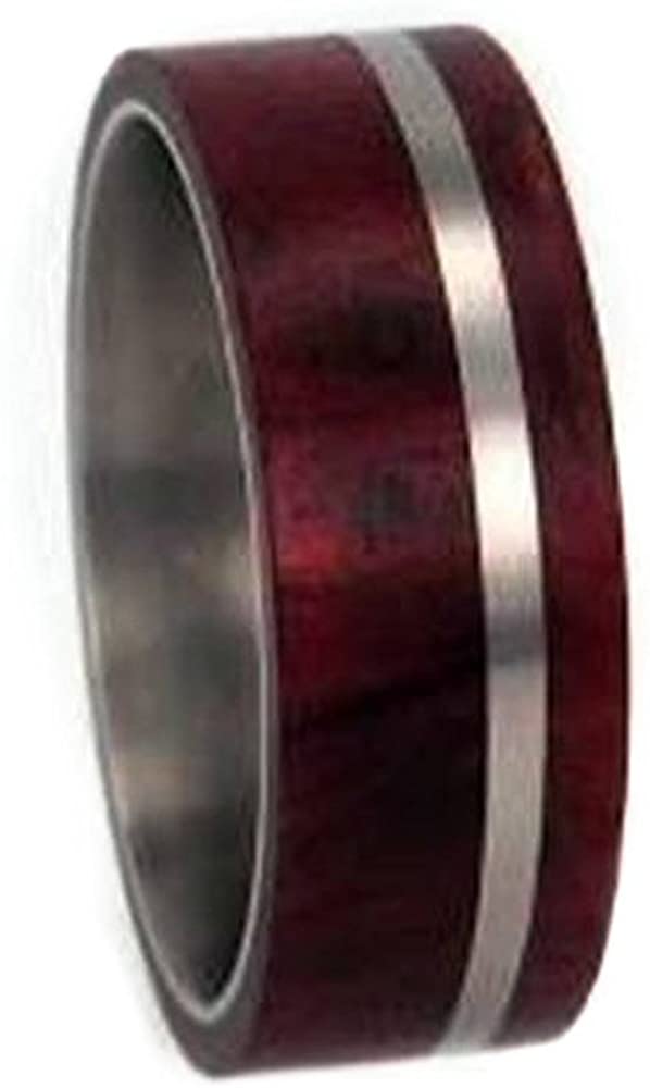 Redwood, Titanium Pinstripe Band, Men's Redwood Stripe Ring, Couples Wedding Band Set, M9-F8.5