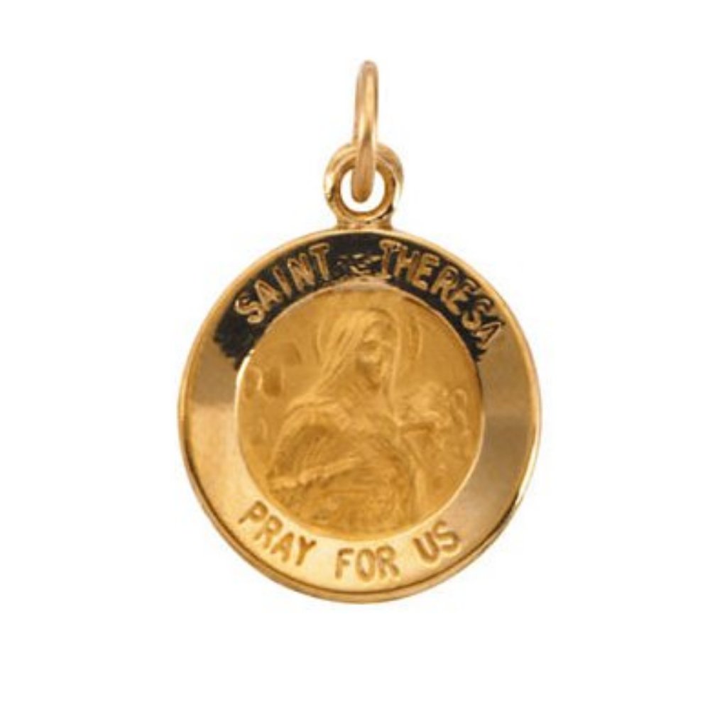 14k Yellow Gold Round St. Theresa Medal (18MM)