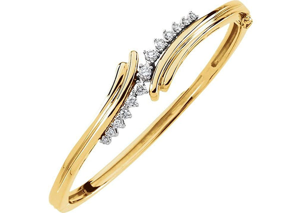 Petite Diamond Bangle Bracelet, 14k Yellow and White Gold, 7" (.5 Cttw, GH Color , I1 Clarity )