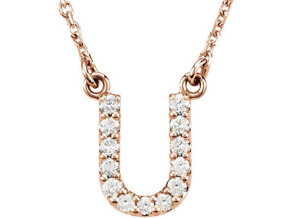 14k Rose Gold Diamond Initial 'U' 1/8 Cttw Necklace, 16" (GH Color, I1 Clarity)