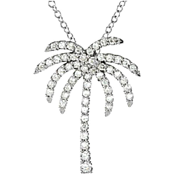 Diamond Palm Tree Platinum Pendant Necklace, 16" (1/3 Cttw)