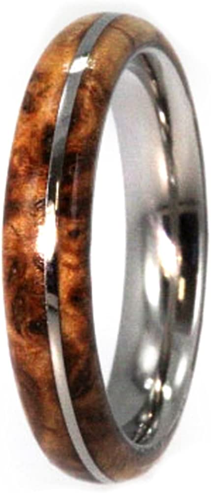 Black Ash Burl, Titanium Pinstripe 6mm Comfort Fit Titanium Wedding Band, Size 12.25