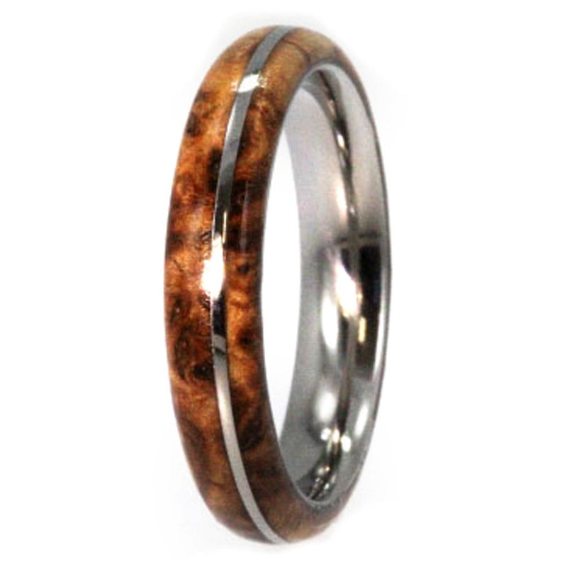 Black Ash Burl, Titanium Pinstripe 6mm Comfort Fit Titanium Wedding Band