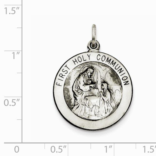 Sterling Silver Antiqued First Holy Communion Medal (30X22MM)