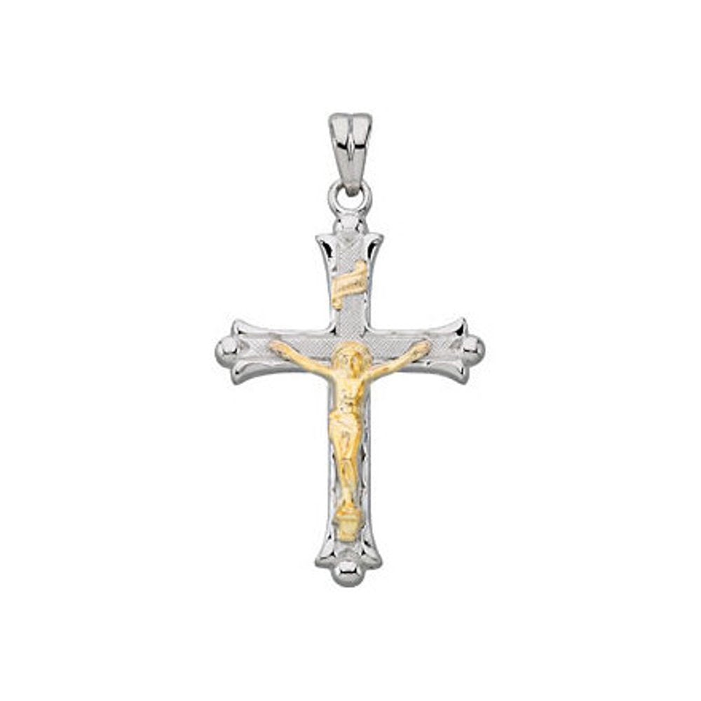 Two-Tone Trefoil Crucifix Sterling Silver and 14k Yellow Gold Pendant (41.5X23.3MM)