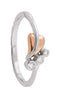 3-Stone Diamond and Leaf Slim-Profile Ring, Rhodium Plated Sterling Silver, 10k Rose Gold (.65 Ctw), Size 6.5