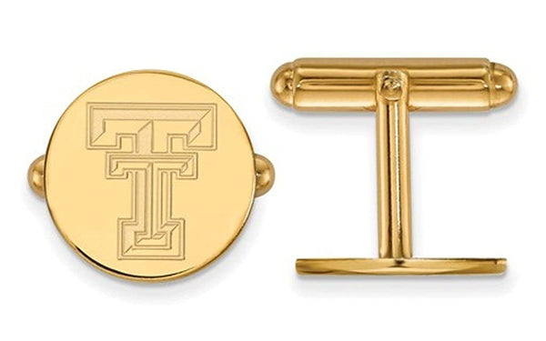 Gold-Plated Sterling Silver, Texas Tech University Bullet Back Round Cuff Links, 15MM