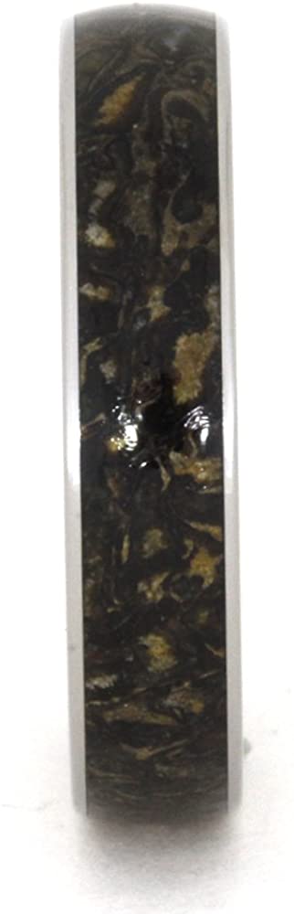 Dinosaur Bone, Titanium 5mm Comfort-Fit Macassar Ebony Wood Band, Size 10.5