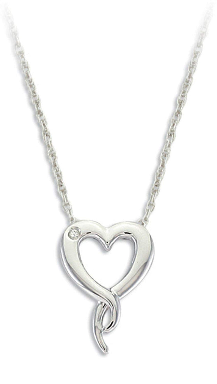 Diamond Heart Pendant Necklace, Rhodium Plate Sterling Silver, 18" (.02 Ct)