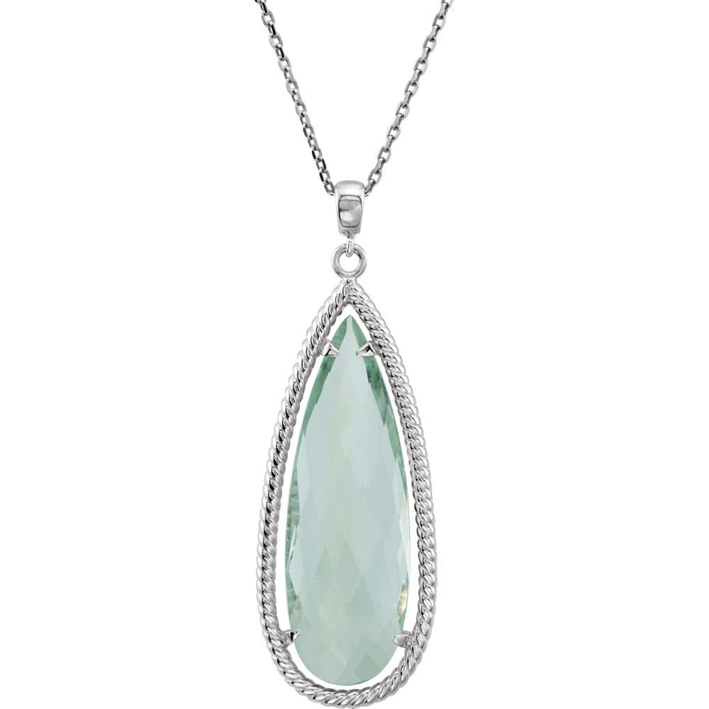 Green Quartz Pear Sterling Silver Necklace, 18"