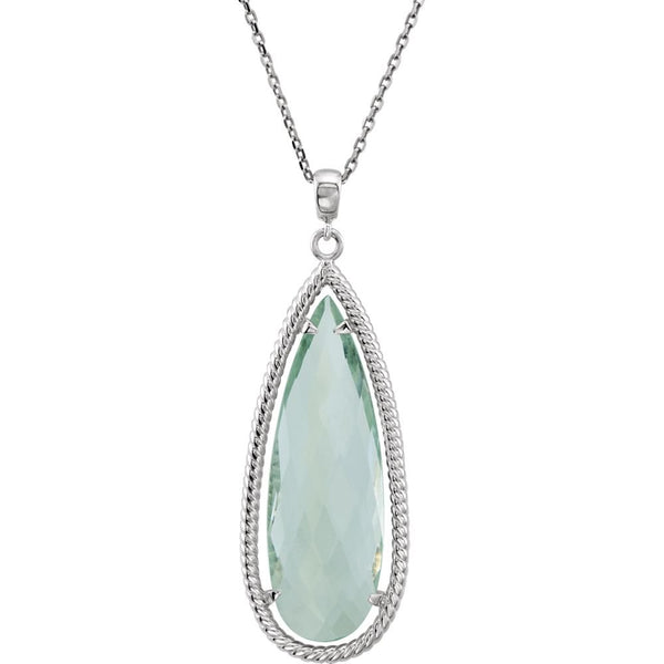 Green Quartz Pear Sterling Silver Necklace, 18"