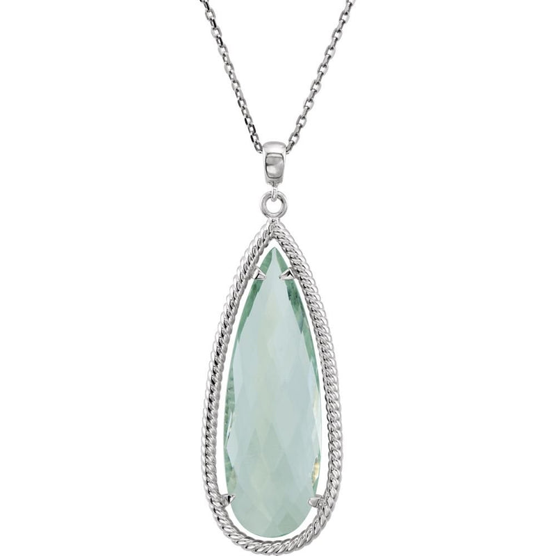 Green Quartz Pear Sterling Silver Necklace, 18"