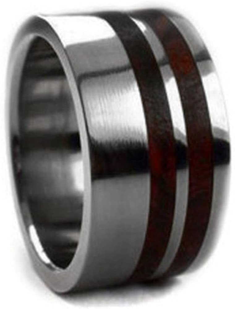 Men's Titanium Amboyna Burl Wood 10mm Comfort-Fit Band, Interchangeable, Handmade, Size 9.75