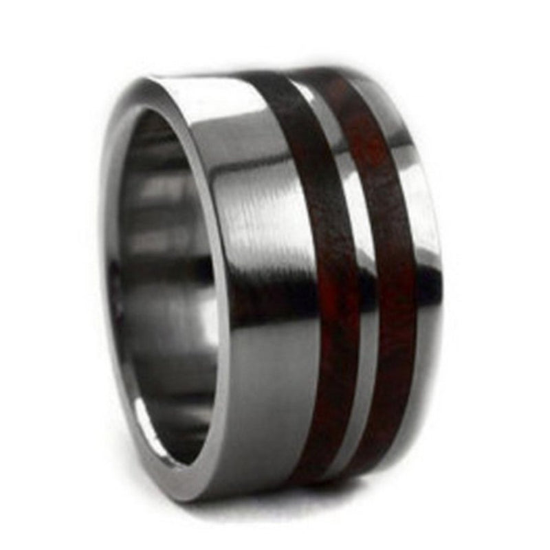 Interchangeable Amboyna Burl Wood Inlay 10mm Comfort Fit Titanium Wedding Band, Size 13.5