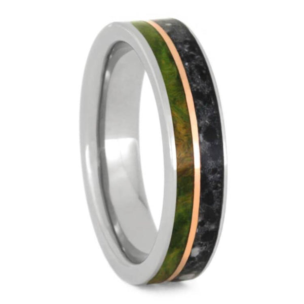 The Men's Jewelry Store (Unisex Jewelry) Peridot Box Elder Burl Wood, Concrete, Copper 5mm Titanium Comfort-Fit Wedding Band