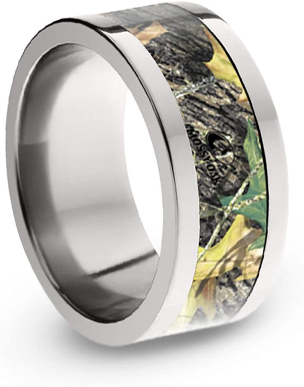 Mossy Oak Camo Inlay 8mm Comfort-Fit Titanium Ring, Size 12