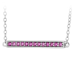 Pink CZ Bar Pendant Rhodium Plated Sterling Silver Necklace, 18"