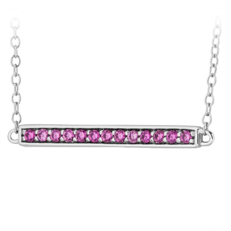 Pink CZ Bar Pendant Rhodium Plated Sterling Silver Necklace, 18"