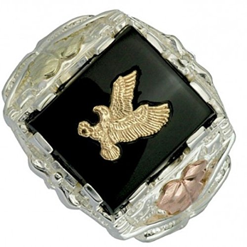 Men's Onyx Eagle Ring, 10k Yellow Gold, Sterling Silver, 12k Green and Rose Gold Black Hills Gold Motif