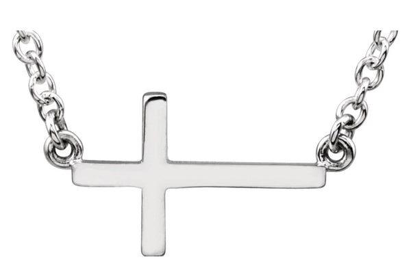 Sideways Cross Sterling Silver Necklace, 16-18" (28X16.2 MM)