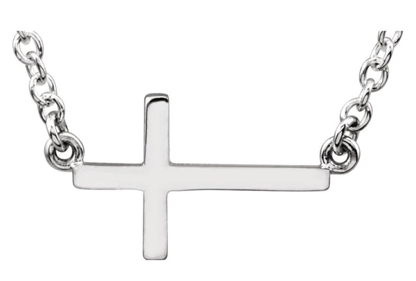 Sideways Cross Rhodium-Plated 14k White Gold Necklace, 16-18" (22X11.5 MM)