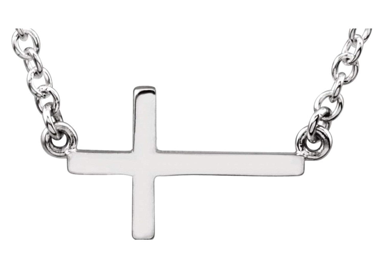 Sideways Cross Rhodium-Plated 14k White Gold Necklace, 16-18" (28X16.2 MM)