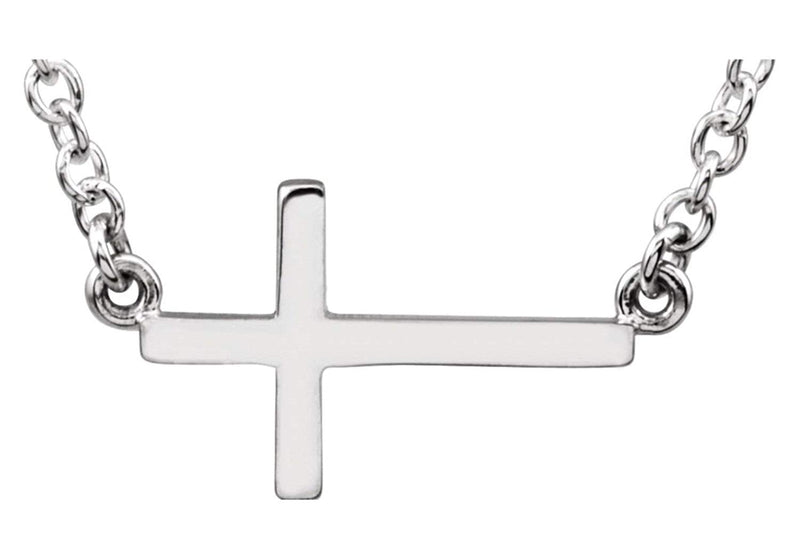 Sideways Cross Sterling Silver Necklace, 16-18" (22X11.5 MM)