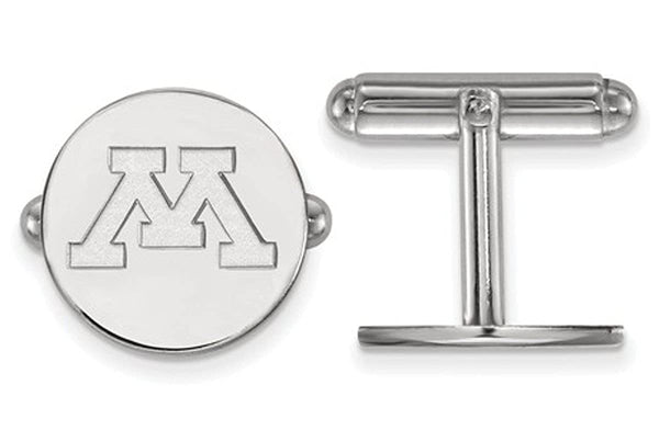 Rhodium-Plated Sterling Silver University Of Minnesota Round Cuff Links, 15MM