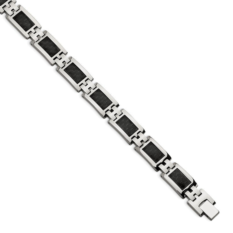 Men's Polished Stainless Steel with Black Carbon Fiber Inlay 12mm Bracelet, 9.25"