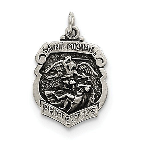 Sterling Silver St. Michael Badge Medal Charm Pendant (22X15 MM)