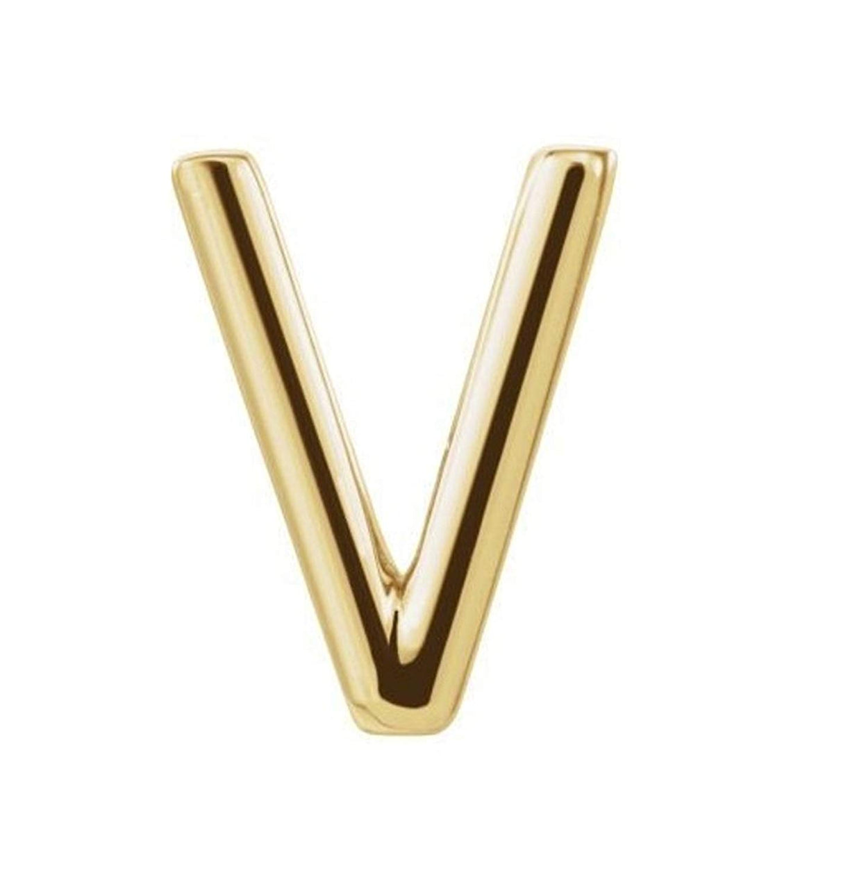 Initial Letter 'V' 14k Yellow Gold Stud Earring (Single Earring)