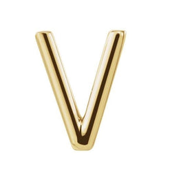 Initial Letter 'V' 14k Yellow Gold Stud Earring (Single Earring)