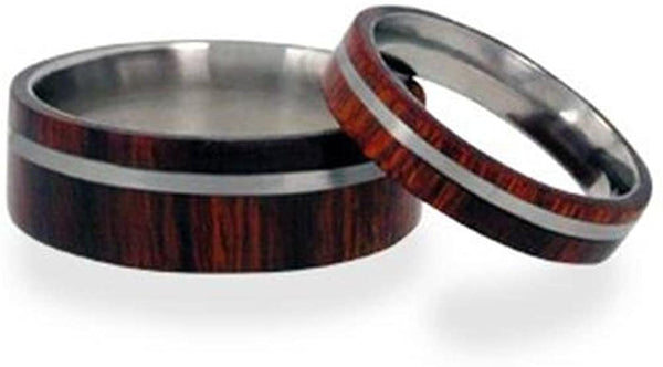 Titanium Pinstripe Ring, Ironwood, His and Hers Wedding Band Set, M16-F7.5
