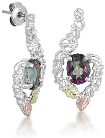 Mystic Fire Topaz Earrings, Sterling Silver, 12k Green and Rose Gold Black Hills Gold Motif