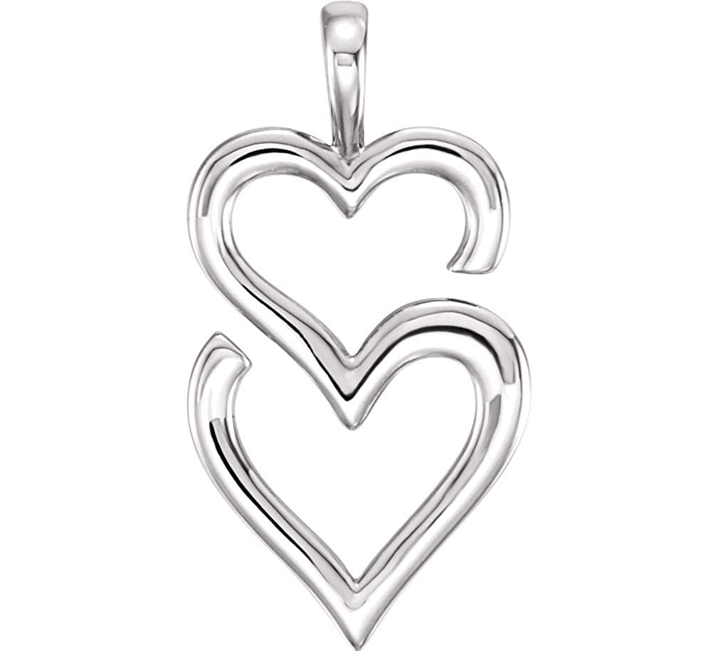 Double Heart Pendant, Rhodium-Plated 14k White Gold