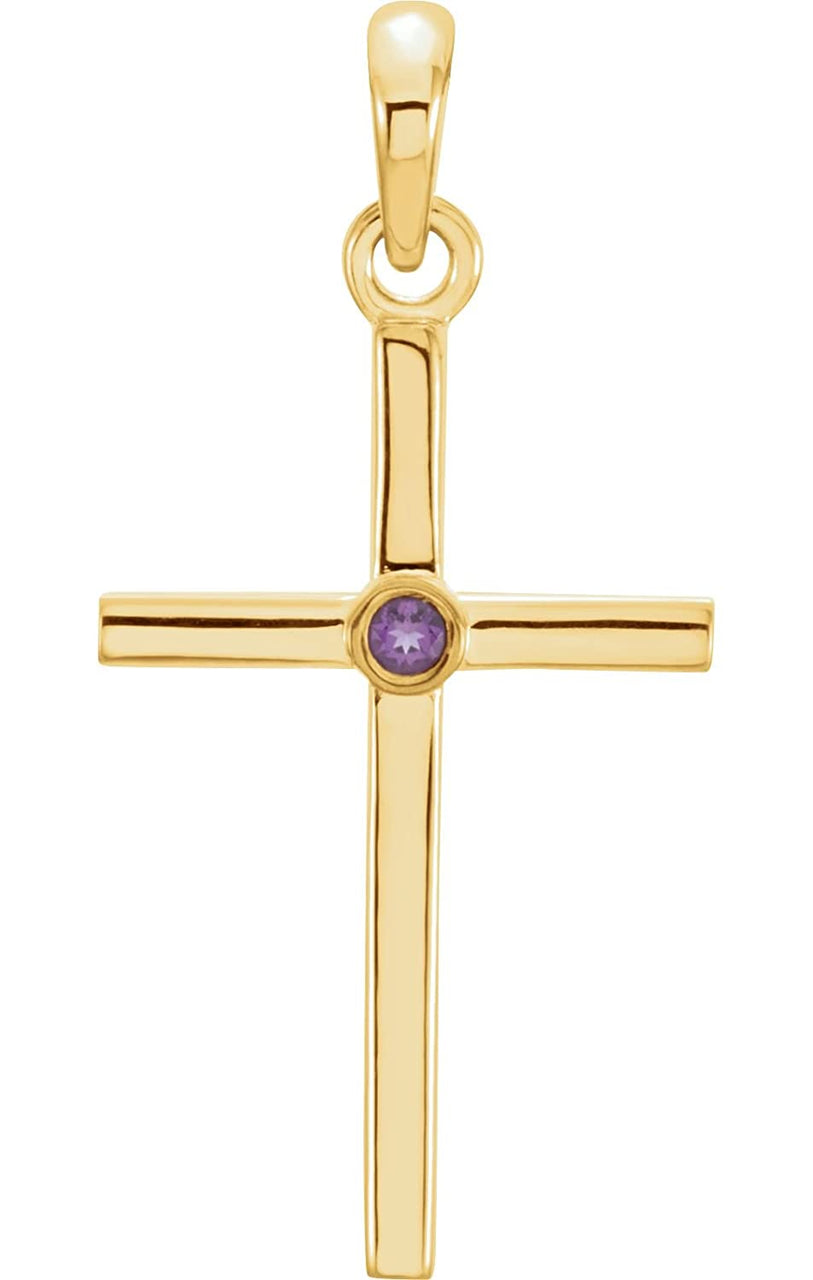 Amethyst Inlay Cross 14k Yellow Gold Pendant (30.6x16.6MM)