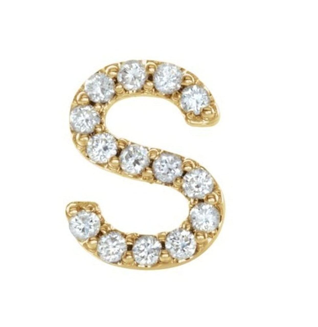 14k Yellow Gold Gold Diamond Letter 'S' Initial Stud Earring (Single Earring) (.06 Ctw, GH Color, I1 Clarity)