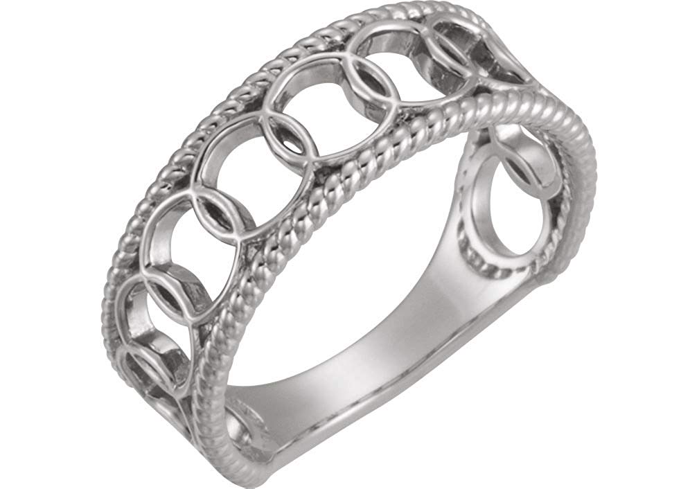 Geometric Circle Rope Trim Ring, Rhodium-Plated 14k White Gold