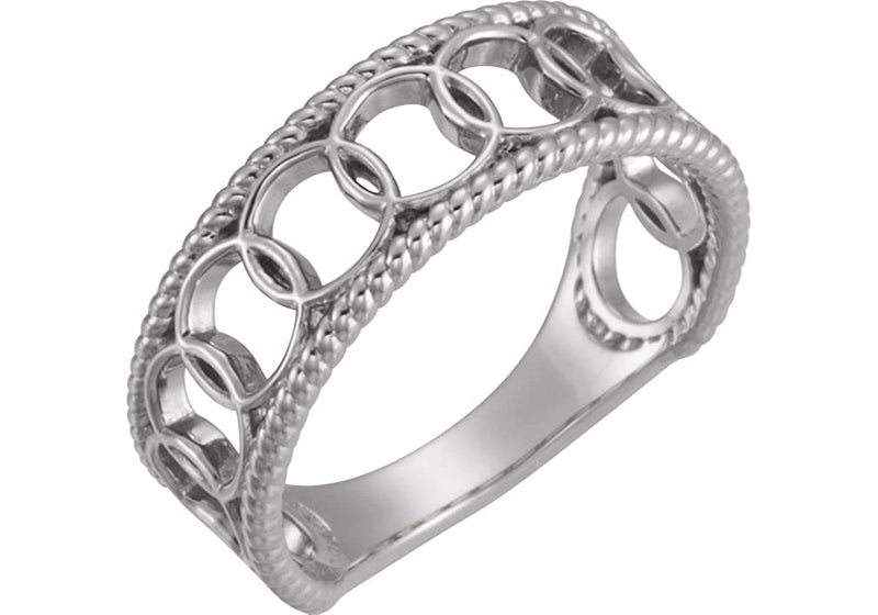 Geometric Circle Rope Trim Ring, Sterling Silver