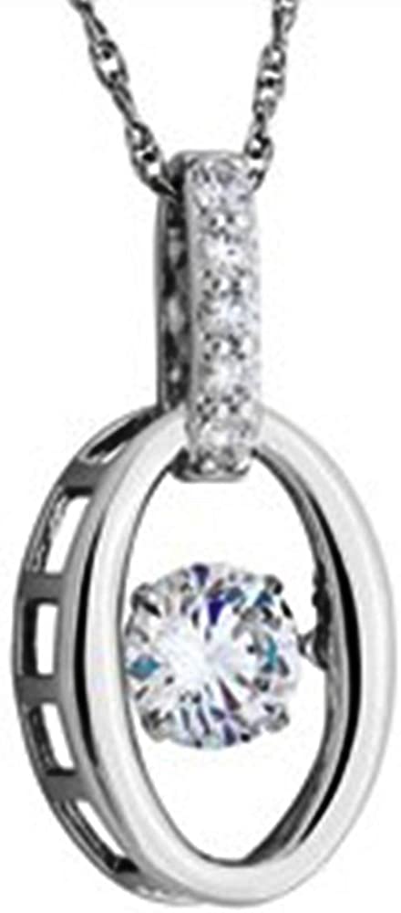 The Men's Jewelry Store (for HER) Dancing CZ Oval Pendant Rhodium Plated Sterling Silver Necklace, 18"