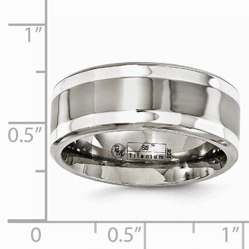 Silver Inlay Collection Mirror Polished Gray Titanium and Argentium Silver 9mm Band