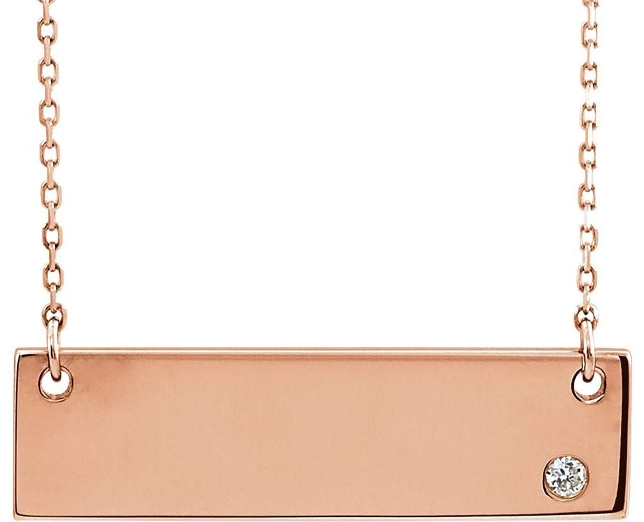 Diamond Bar Engravable Necklace, 14k Rose Gold 18"( .03 Ct, Color G-H, I1 Clarity)